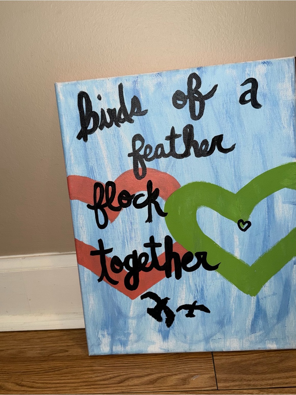 Handpainted 'Birds of a Feather' Canvas Wall Art - Blue, Green, Coral by KR